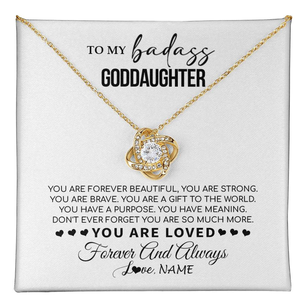 Love Knot Necklace 18K Yellow Gold Finish | 1 | Personalized To My Goddaughter Necklace From Godmother You Are Forever Beautiful Goddaughter Birthday Graduation Christmas Customized Gift Box Message Card | teecentury