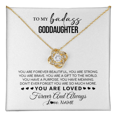 Love Knot Necklace 18K Yellow Gold Finish | 1 | Personalized To My Goddaughter Necklace From Godmother You Are Forever Beautiful Goddaughter Birthday Graduation Christmas Customized Gift Box Message Card | teecentury