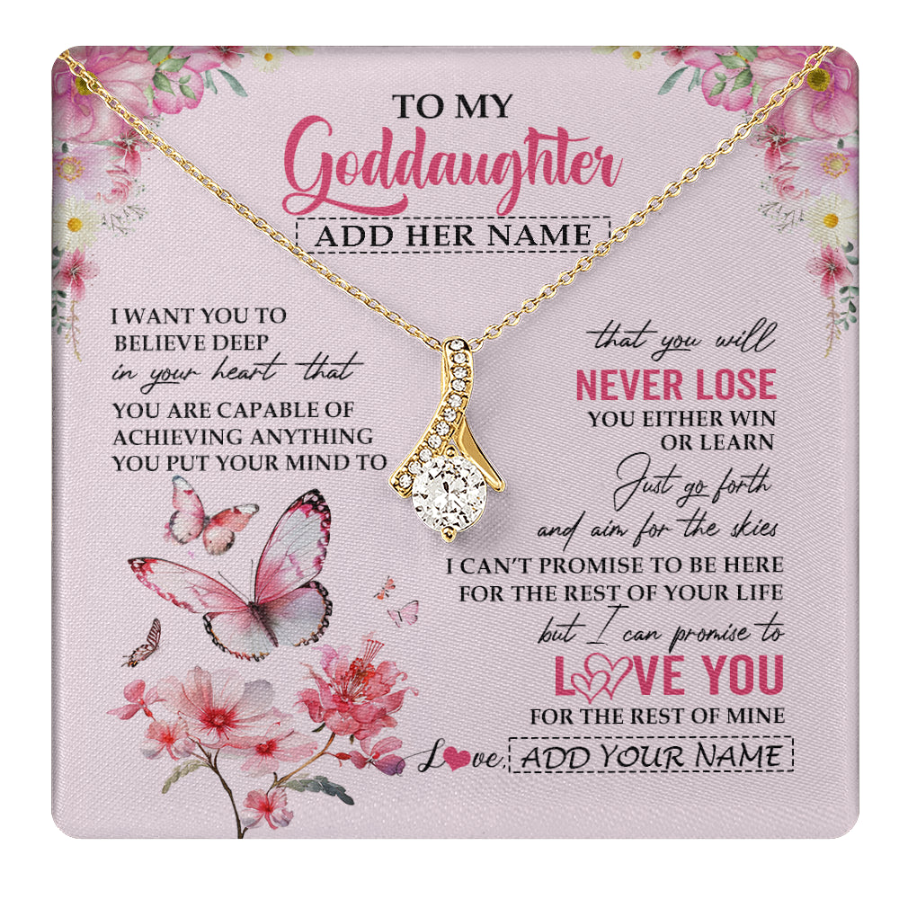 Alluring Beauty Necklace 18K Yellow Gold Finish | 1 | Personalized To My Goddaughter Necklace From Godmother You Will Never Lose Butterfly Goddaughter Birthday Gifts Graduation Christmas Gift Box Message Card | teecentury
