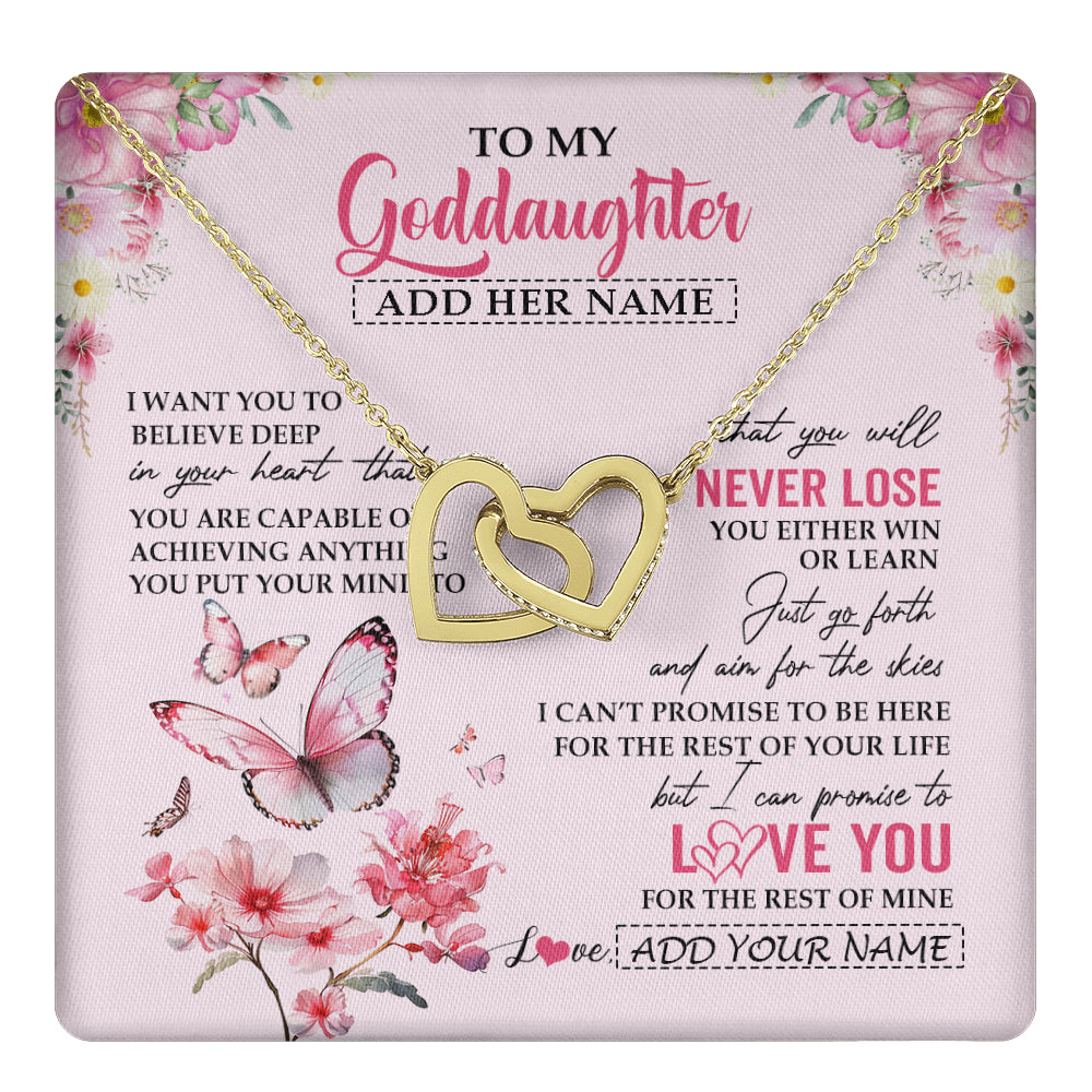 Interlocking Hearts Necklace 18K Yellow Gold Finish | 1 | Personalized To My Goddaughter Necklace From Godmother You Will Never Lose Butterfly Goddaughter Birthday Gifts Graduation Christmas Gift Box Message Card | teecentury