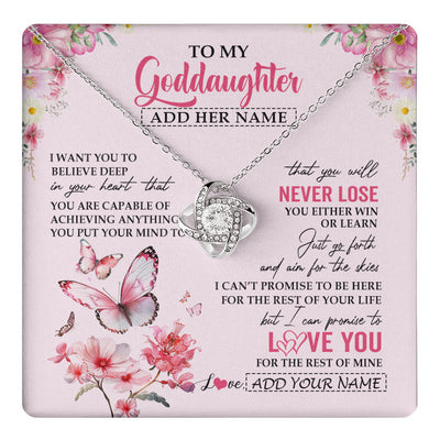 Love Knot Necklace 14K White Gold Finish | 1 | Personalized To My Goddaughter Necklace From Godmother You Will Never Lose Butterfly Goddaughter Birthday Gifts Graduation Christmas Gift Box Message Card | teecentury