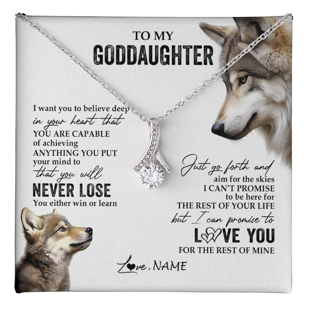 Alluring Beauty Necklace 14K White Gold Finish | 1 | Personalized To My Goddaughter Necklace From Godmother You Will Never Lose Wolf Godchild Birthday Graduation Christmas Customized Gift Box Message Card | teecentury