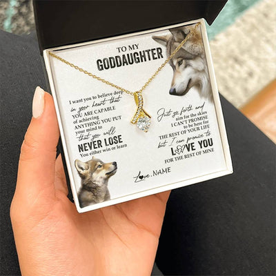 Alluring Beauty Necklace 18K Yellow Gold Finish | 2 | Personalized To My Goddaughter Necklace From Godmother You Will Never Lose Wolf Godchild Birthday Graduation Christmas Customized Gift Box Message Card | teecentury