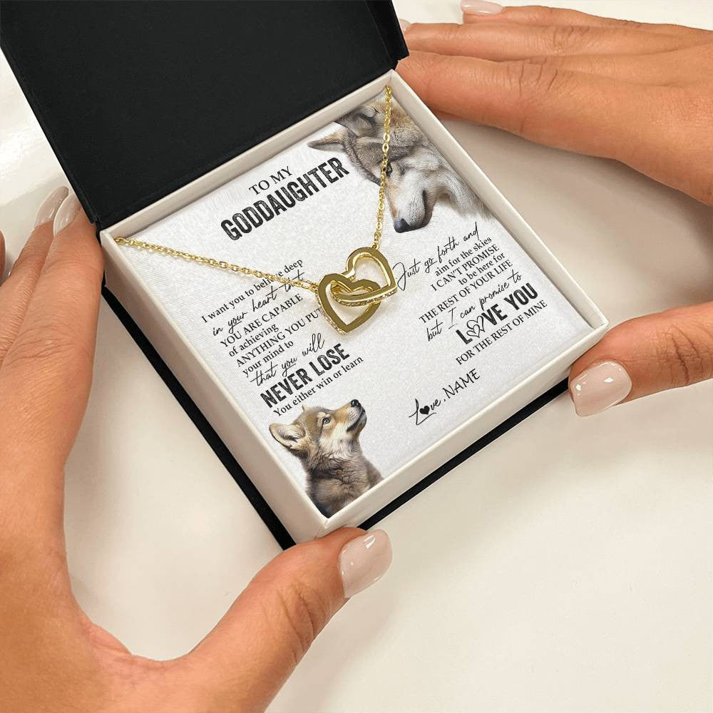 Interlocking Hearts Necklace 18K Yellow Gold Finish | 2 | Personalized To My Goddaughter Necklace From Godmother You Will Never Lose Wolf Godchild Birthday Graduation Christmas Customized Gift Box Message Card | teecentury
