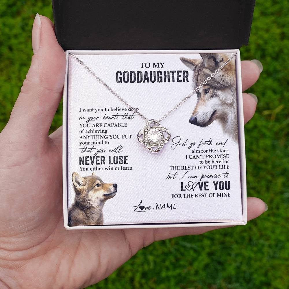 Love Knot Necklace 14K White Gold Finish | 2 | Personalized To My Goddaughter Necklace From Godmother You Will Never Lose Wolf Godchild Birthday Graduation Christmas Customized Gift Box Message Card | teecentury