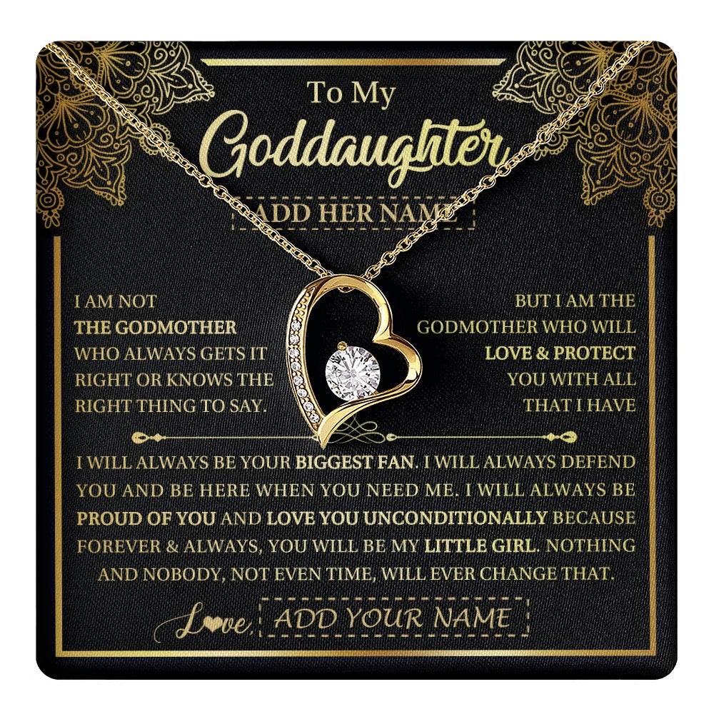 Forever Love Necklace 18K Yellow Gold Finish | 1 | Personalized To My Goddaughter Necklace From Godmother Your Biggest Fan Birthday Gifts For Goddaughter Gifts Christmas Jewelry Custom Gift Box Message Card | teecentury.myshopify