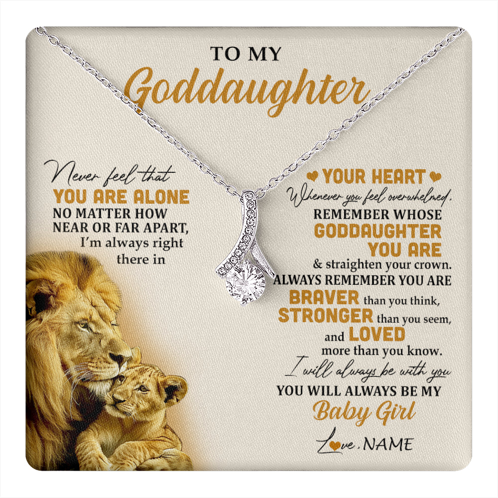 Alluring Beauty Necklace 14K White Gold Finish | 1 | Personalized To My Goddaughter Necklace From Uncle Lion Never Feel That You Are Alone Great Goddaughter Birthday Christmas Customized Gift Box Message Card | teecentury