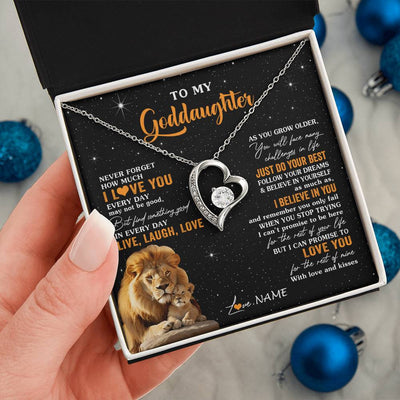 Forever Love Necklace 14K White Gold Finish | 2 | Personalized To My Goddaughter Necklace From Uncle Live Laugh Love Lion Goddaughter Birthday Positive Graduation Christmas Customized Gift Box Message Card | teecentury