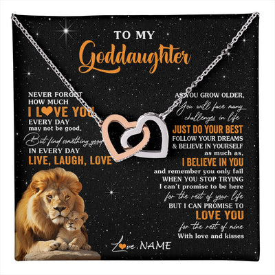 Interlocking Hearts Necklace Stainless Steel & Rose Gold Finish | 1 | Personalized To My Goddaughter Necklace From Uncle Live Laugh Love Lion Goddaughter Birthday Positive Graduation Christmas Customized Gift Box Message Card | teecentury