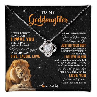 Love Knot Necklace 14K White Gold Finish | 1 | Personalized To My Goddaughter Necklace From Uncle Live Laugh Love Lion Goddaughter Birthday Positive Graduation Christmas Customized Gift Box Message Card | teecentury