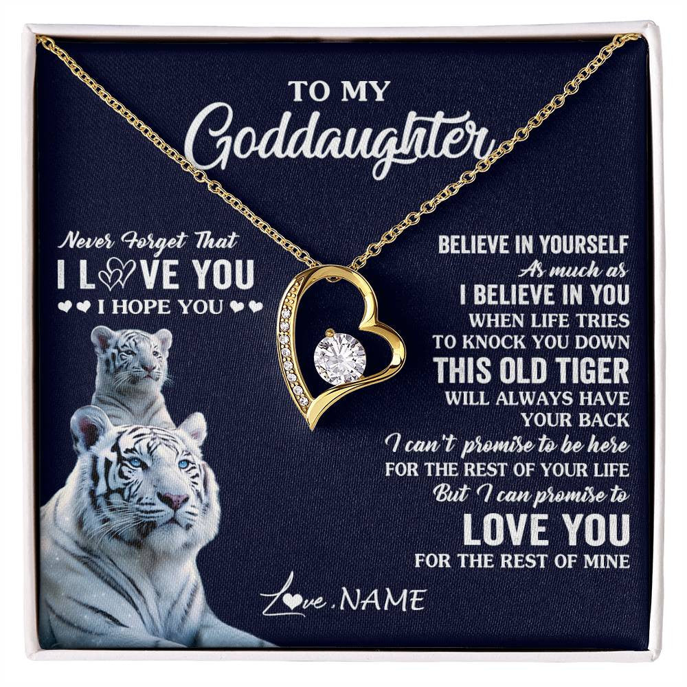 Forever Love Necklace 18K Yellow Gold Finish | 1 | Personalized To My Goddaughter Necklace Gift From Stepmother This Old Tiger Love You Goddaughter Birthday Graduation Christmas Customized Gift Box Message Card | teecentury