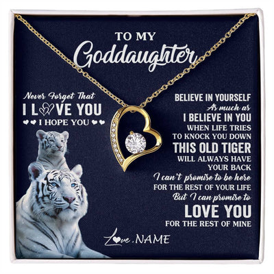 Forever Love Necklace 18K Yellow Gold Finish | 1 | Personalized To My Goddaughter Necklace Gift From Stepmother This Old Tiger Love You Goddaughter Birthday Graduation Christmas Customized Gift Box Message Card | teecentury