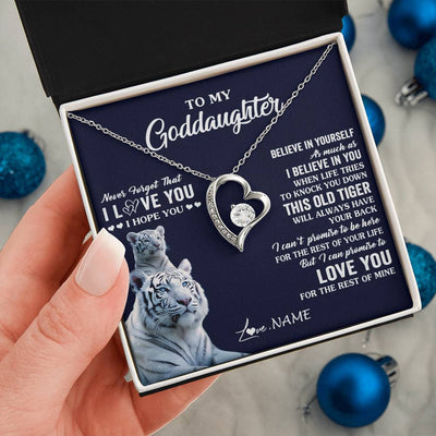 Forever Love Necklace 14K White Gold Finish | 2 | Personalized To My Goddaughter Necklace Gift From Stepmother This Old Tiger Love You Goddaughter Birthday Graduation Christmas Customized Gift Box Message Card | teecentury