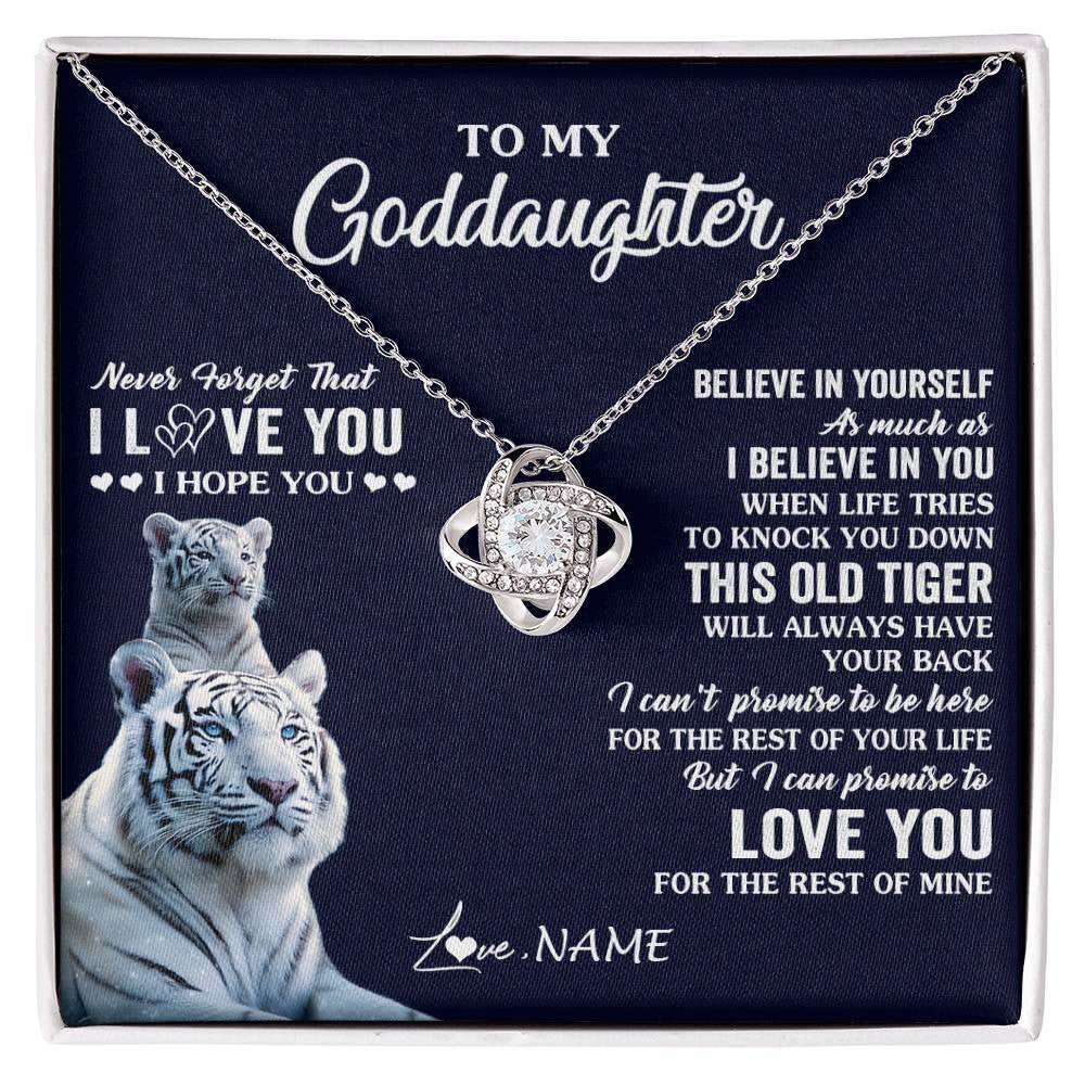 Love Knot Necklace 14K White Gold Finish | 1 | Personalized To My Goddaughter Necklace Gift From Stepmother This Old Tiger Love You Goddaughter Birthday Graduation Christmas Customized Gift Box Message Card | teecentury