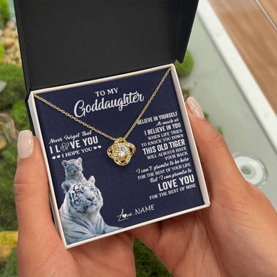 Love Knot Necklace 18K Yellow Gold Finish | 2 | Personalized To My Goddaughter Necklace Gift From Stepmother This Old Tiger Love You Goddaughter Birthday Graduation Christmas Customized Gift Box Message Card | teecentury