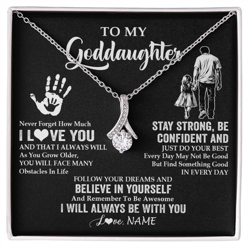 Alluring Beauty Necklace 14K White Gold Finish | 1 | Personalized To My Goddaughter Necklace I Love You Forever From Godfather Goddaughter Birthday Gifts Christmas Graduation Customized Gift Box Message Card | teecentury