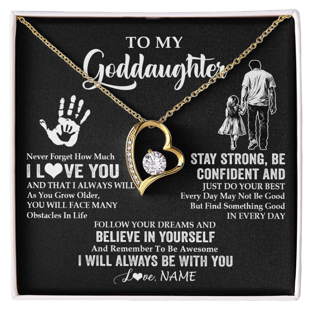 Forever Love Necklace 18K Yellow Gold Finish | 1 | Personalized To My Goddaughter Necklace I Love You Forever From Godfather Goddaughter Birthday Gifts Christmas Graduation Customized Gift Box Message Card | teecentury