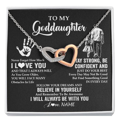 Interlocking Hearts Necklace Stainless Steel & Rose Gold Finish | 1 | Personalized To My Goddaughter Necklace I Love You Forever From Godfather Goddaughter Birthday Gifts Christmas Graduation Customized Gift Box Message Card | teecentury