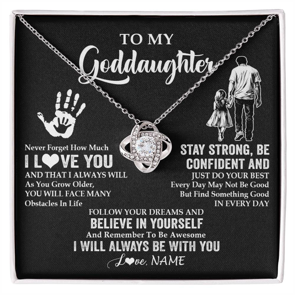 Love Knot Necklace 14K White Gold Finish | 1 | Personalized To My Goddaughter Necklace I Love You Forever From Godfather Goddaughter Birthday Gifts Christmas Graduation Customized Gift Box Message Card | teecentury