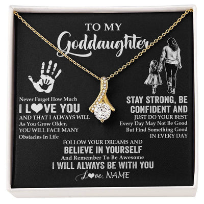 Alluring Beauty Necklace 18K Yellow Gold Finish | 1 | Personalized To My Goddaughter Necklace I Love You Forever From Godmother Goddaughter Birthday Gifts Christmas Graduation Customized Gift Box Message Card | teecentury