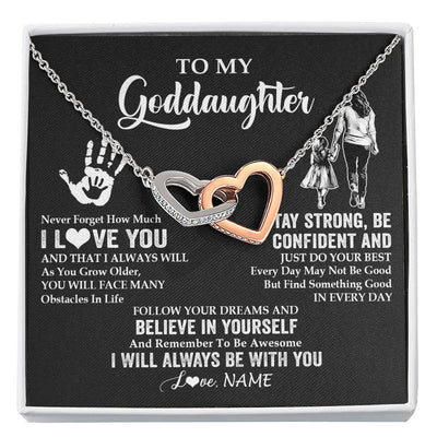 Interlocking Hearts Necklace Stainless Steel & Rose Gold Finish | 1 | Personalized To My Goddaughter Necklace I Love You Forever From Godmother Goddaughter Birthday Gifts Christmas Graduation Customized Gift Box Message Card | teecentury