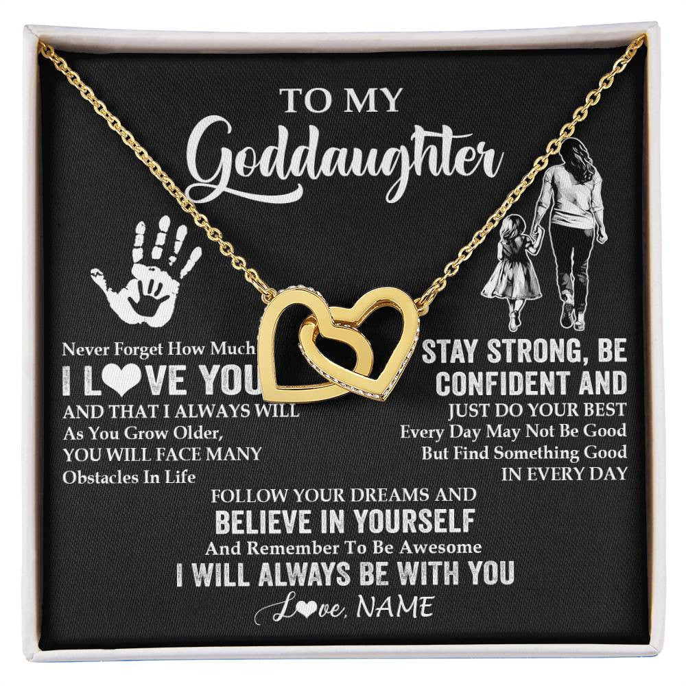 Interlocking Hearts Necklace 18K Yellow Gold Finish | 1 | Personalized To My Goddaughter Necklace I Love You Forever From Godmother Goddaughter Birthday Gifts Christmas Graduation Customized Gift Box Message Card | teecentury