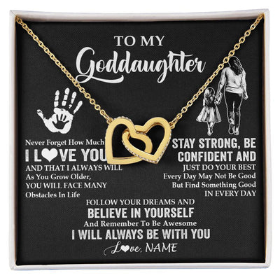 Interlocking Hearts Necklace 18K Yellow Gold Finish | 1 | Personalized To My Goddaughter Necklace I Love You Forever From Godmother Goddaughter Birthday Gifts Christmas Graduation Customized Gift Box Message Card | teecentury