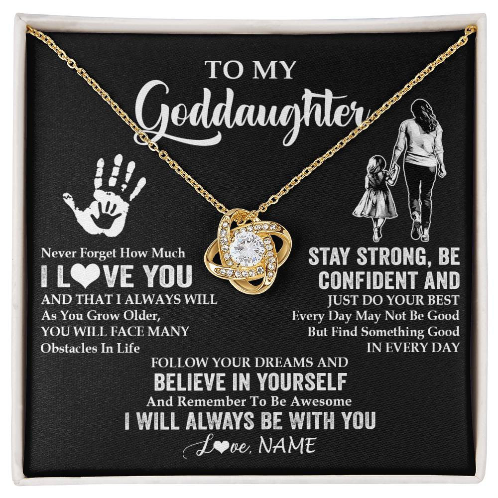 Love Knot Necklace 18K Yellow Gold Finish | 1 | Personalized To My Goddaughter Necklace I Love You Forever From Godmother Goddaughter Birthday Gifts Christmas Graduation Customized Gift Box Message Card | teecentury