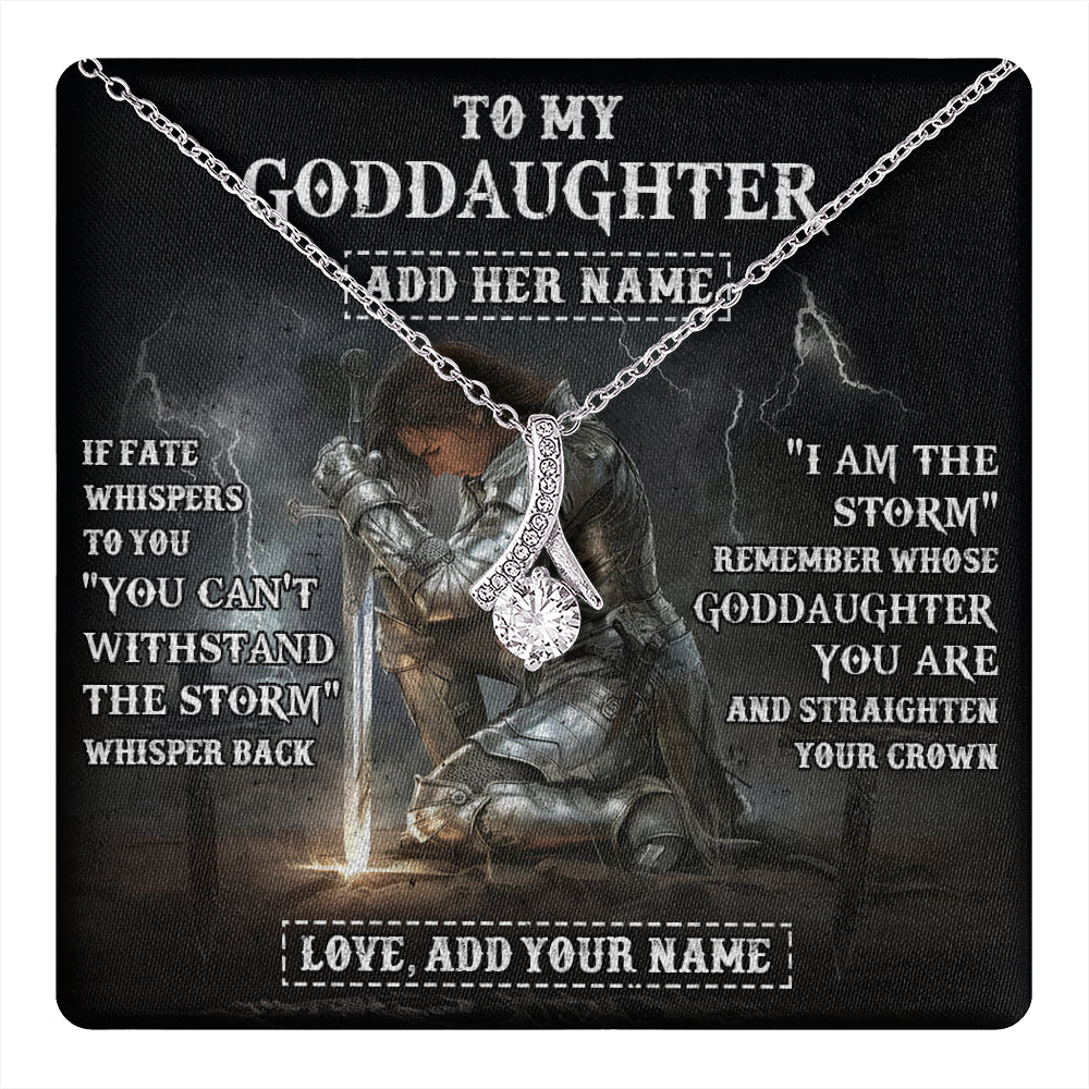 Alluring Beauty Necklace 14K White Gold Finish | 1 | Personalized To My Goddaughter Necklace Women Warrior Knights Templar I Am The Storm Best Goddaughter Birthday Gifts Christmas Custom Gift Box Message Card | teecentury