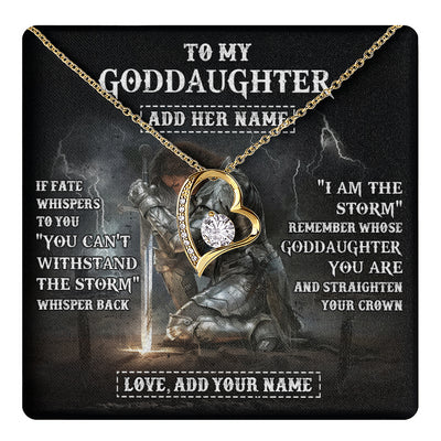 Forever Love Necklace 18K Yellow Gold Finish | 1 | Personalized To My Goddaughter Necklace Women Warrior Knights Templar I Am The Storm Best Goddaughter Birthday Gifts Christmas Custom Gift Box Message Card | teecentury