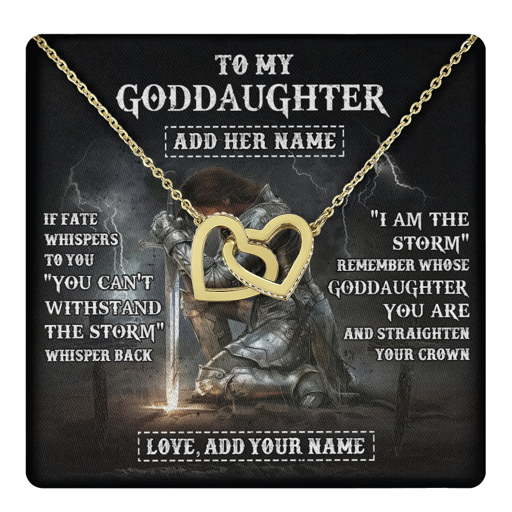 Interlocking Hearts Necklace 18K Yellow Gold Finish | 1 | Personalized To My Goddaughter Necklace Women Warrior Knights Templar I Am The Storm Best Goddaughter Birthday Gifts Christmas Custom Gift Box Message Card | teecentury