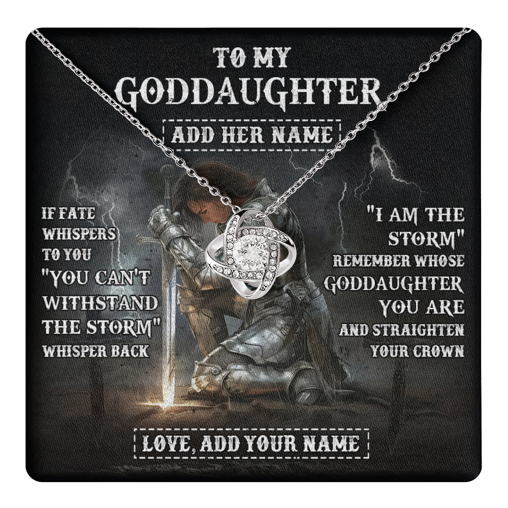 Love Knot Necklace 14K White Gold Finish | 1 | Personalized To My Goddaughter Necklace Women Warrior Knights Templar I Am The Storm Best Goddaughter Birthday Gifts Christmas Custom Gift Box Message Card | teecentury