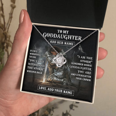 Love Knot Necklace 14K White Gold Finish | 2 | Personalized To My Goddaughter Necklace Women Warrior Knights Templar I Am The Storm Best Goddaughter Birthday Gifts Christmas Custom Gift Box Message Card | teecentury