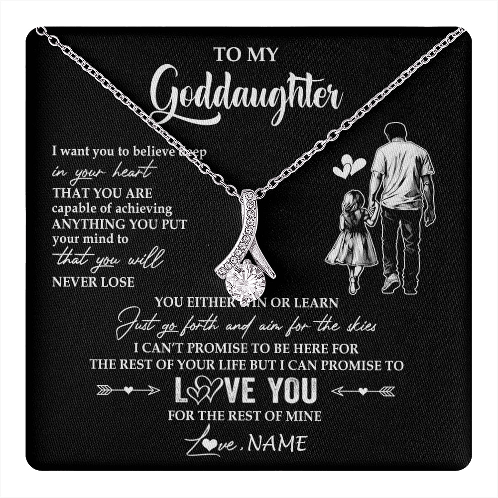 Alluring Beauty Necklace 14K White Gold Finish | 1 | Personalized To My Goddaughter Necklace You Will Never Lose From Godfather Uncle Goddaughter Birthday Gifts Graduation Christmas Gift Box Message Card | teecentury