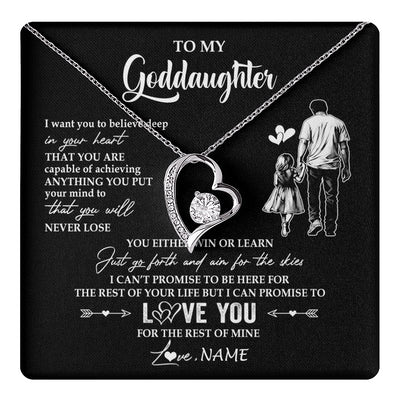 Forever Love Necklace 14K White Gold Finish | 1 | Personalized To My Goddaughter Necklace You Will Never Lose From Godfather Uncle Goddaughter Birthday Gifts Graduation Christmas Gift Box Message Card | teecentury