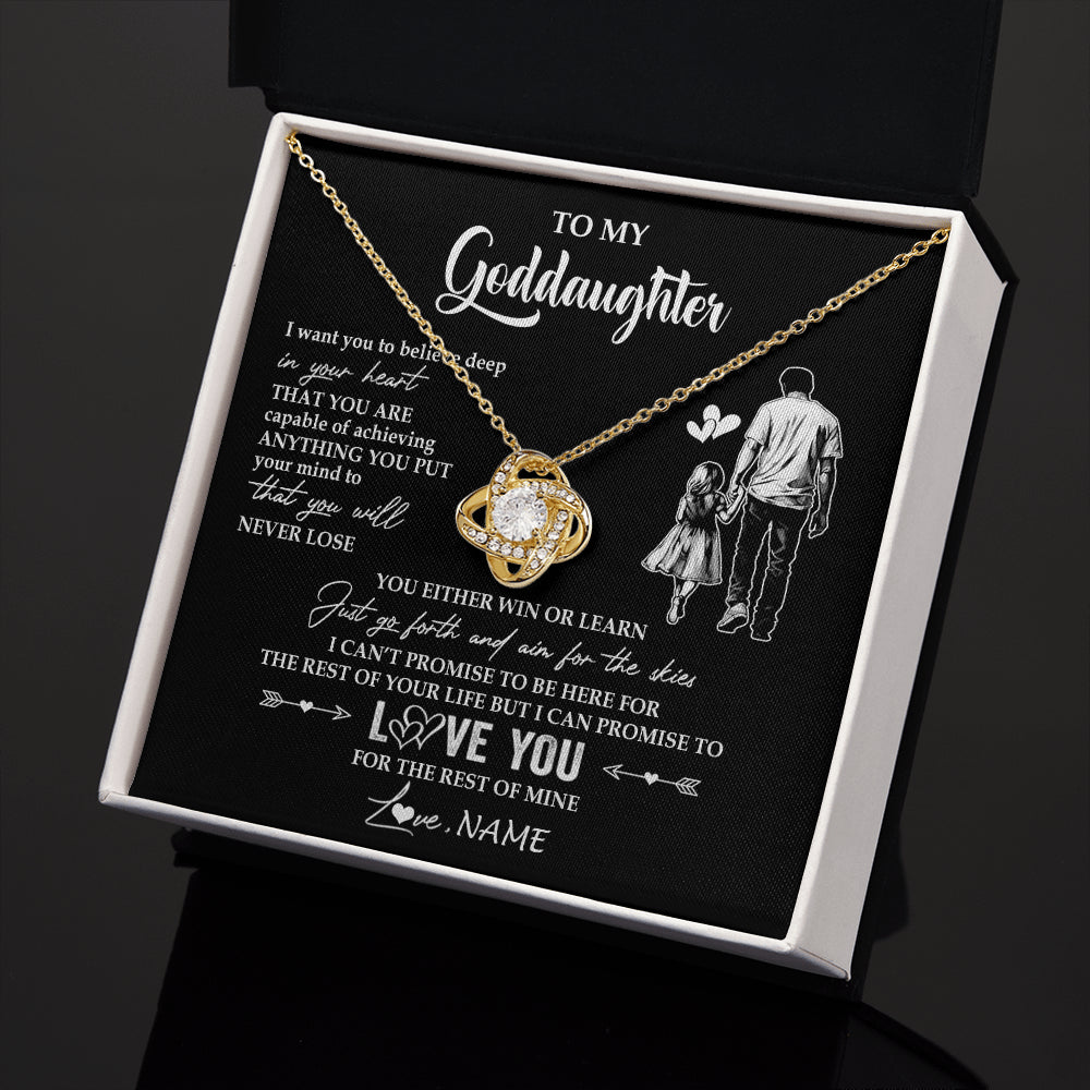 Love Knot Necklace 18K Yellow Gold Finish | 2 | Personalized To My Goddaughter Necklace You Will Never Lose From Godfather Uncle Goddaughter Birthday Gifts Graduation Christmas Gift Box Message Card | teecentury