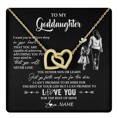 Interlocking Hearts Necklace 18K Yellow Gold Finish | 1 | Personalized To My Goddaughter Necklace You Will Never Lose From Godmother Aunt Goddaughter Birthday Gifts Graduation Christmas Gift Box Message Card | teecentury