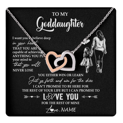 Interlocking Hearts Necklace Stainless Steel & Rose Gold Finish | 1 | Personalized To My Goddaughter Necklace You Will Never Lose From Godmother Aunt Goddaughter Birthday Gifts Graduation Christmas Gift Box Message Card | teecentury