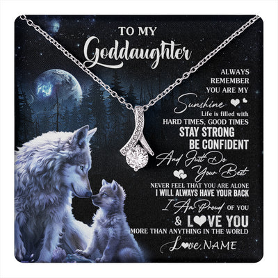 Alluring Beauty Necklace 14K White Gold Finish | 1 | Personalized To My Goddaughter Wolf Necklace From Godmother Aunt Always Remember Godchild Birthday Graduation Christmas Customized Gift Box Message Card | teecentury