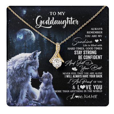 Alluring Beauty Necklace 18K Yellow Gold Finish | 1 | Personalized To My Goddaughter Wolf Necklace From Godmother Aunt Always Remember Godchild Birthday Graduation Christmas Customized Gift Box Message Card | teecentury