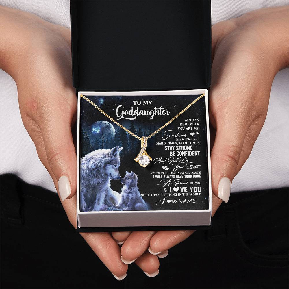 Alluring Beauty Necklace 18K Yellow Gold Finish | 2 | Personalized To My Goddaughter Wolf Necklace From Godmother Aunt Always Remember Godchild Birthday Graduation Christmas Customized Gift Box Message Card | teecentury