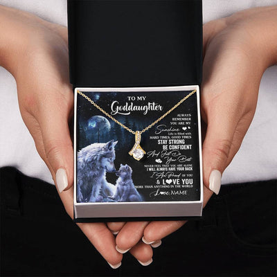 Alluring Beauty Necklace 18K Yellow Gold Finish | 2 | Personalized To My Goddaughter Wolf Necklace From Godmother Aunt Always Remember Godchild Birthday Graduation Christmas Customized Gift Box Message Card | teecentury