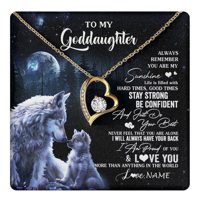 Forever Love Necklace 18K Yellow Gold Finish | 1 | Personalized To My Goddaughter Wolf Necklace From Godmother Aunt Always Remember Godchild Birthday Graduation Christmas Customized Gift Box Message Card | teecentury