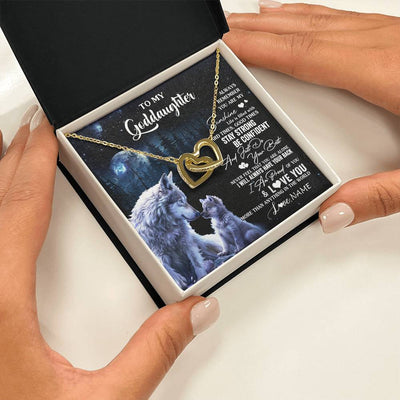 Interlocking Hearts Necklace 18K Yellow Gold Finish | 2 | Personalized To My Goddaughter Wolf Necklace From Godmother Aunt Always Remember Godchild Birthday Graduation Christmas Customized Gift Box Message Card | teecentury