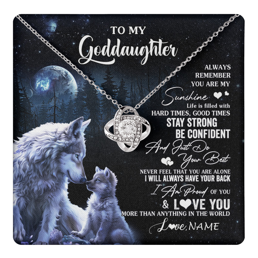 Love Knot Necklace 14K White Gold Finish | 1 | Personalized To My Goddaughter Wolf Necklace From Godmother Aunt Always Remember Godchild Birthday Graduation Christmas Customized Gift Box Message Card | teecentury