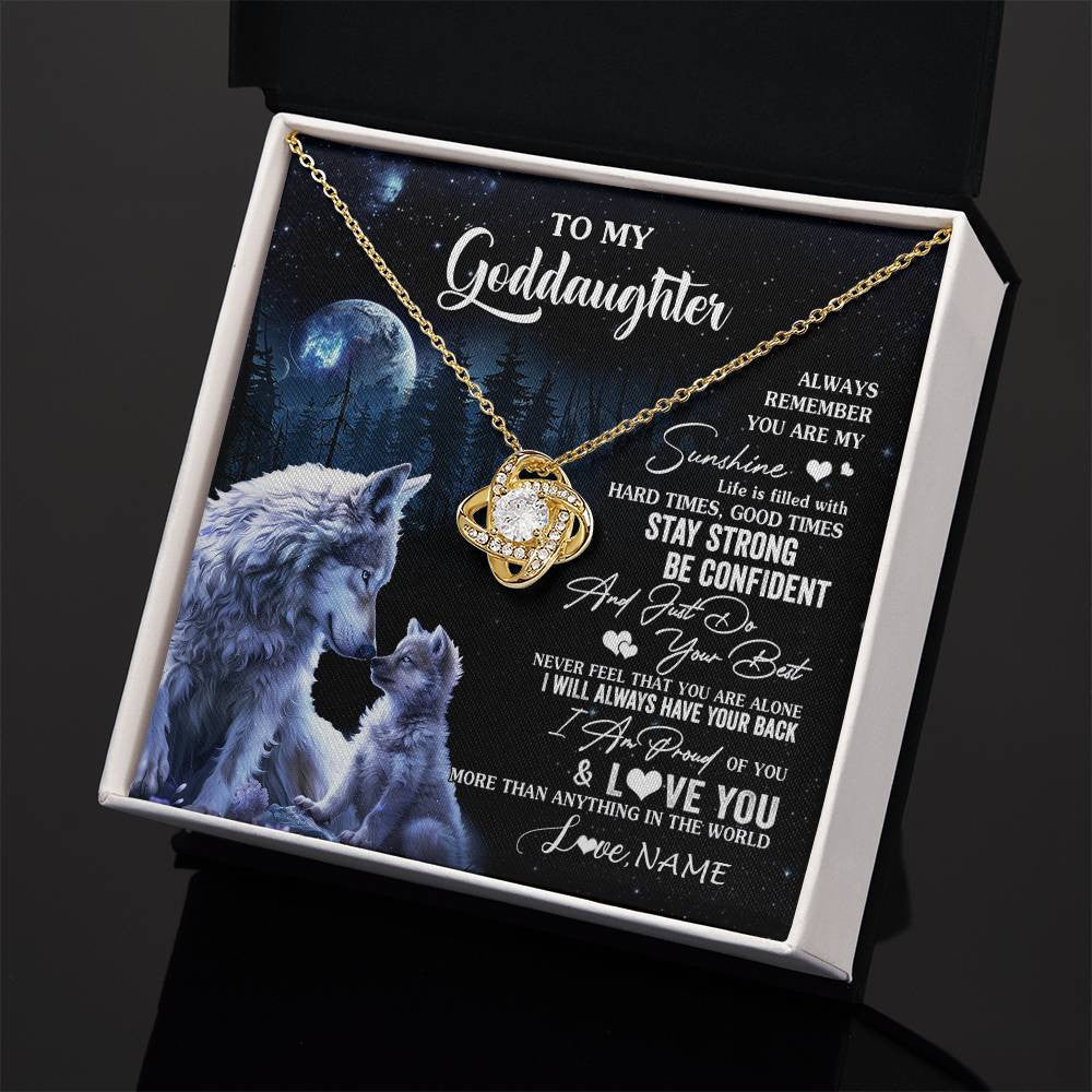 Love Knot Necklace 18K Yellow Gold Finish | 2 | Personalized To My Goddaughter Wolf Necklace From Godmother Aunt Always Remember Godchild Birthday Graduation Christmas Customized Gift Box Message Card | teecentury