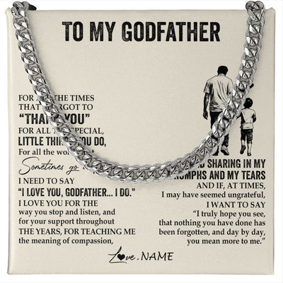 Cuban Link Chain Necklace Stainless Steel | 1 | Personalized To My Godfather Necklace From Nephew For All The Times That I Forgot To Thank You Birthday Fathers Day Christmas Customized Gift Box Message Card | teecentury