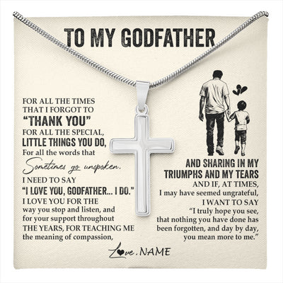 Stainless Cross Necklace Stainless Steel | 1 | Personalized To My Godfather Necklace From Nephew For All The Times That I Forgot To Thank You Birthday Fathers Day Christmas Customized Gift Box Message Card | teecentury