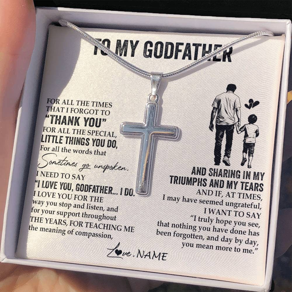Stainless Cross Necklace Stainless Steel | 2 | Personalized To My Godfather Necklace From Nephew For All The Times That I Forgot To Thank You Birthday Fathers Day Christmas Customized Gift Box Message Card | teecentury