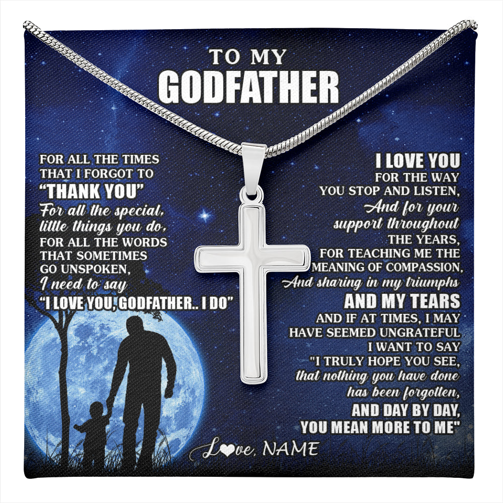 Stainless Cross Necklace Stainless Steel | 1 | Personalized To My Godfather Necklace From Nephew Niece Thank You Grateful Love Uncle Birthday Fathers Day Christmas Customized Gift Box Message Card | teecentury